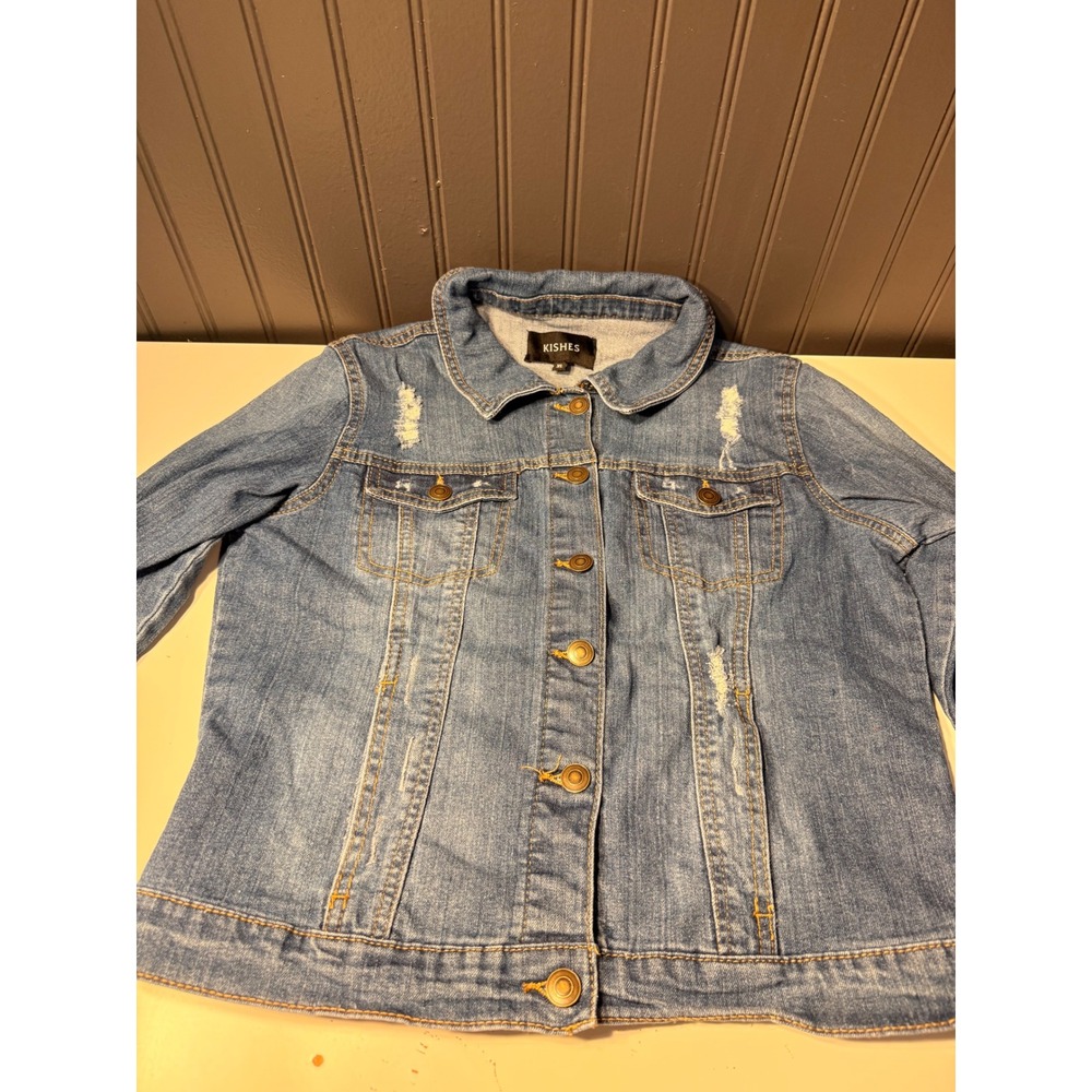 Kishes Girls XL Distressed Denim Jacket Blue My Melody Kuromi Custom Graphics